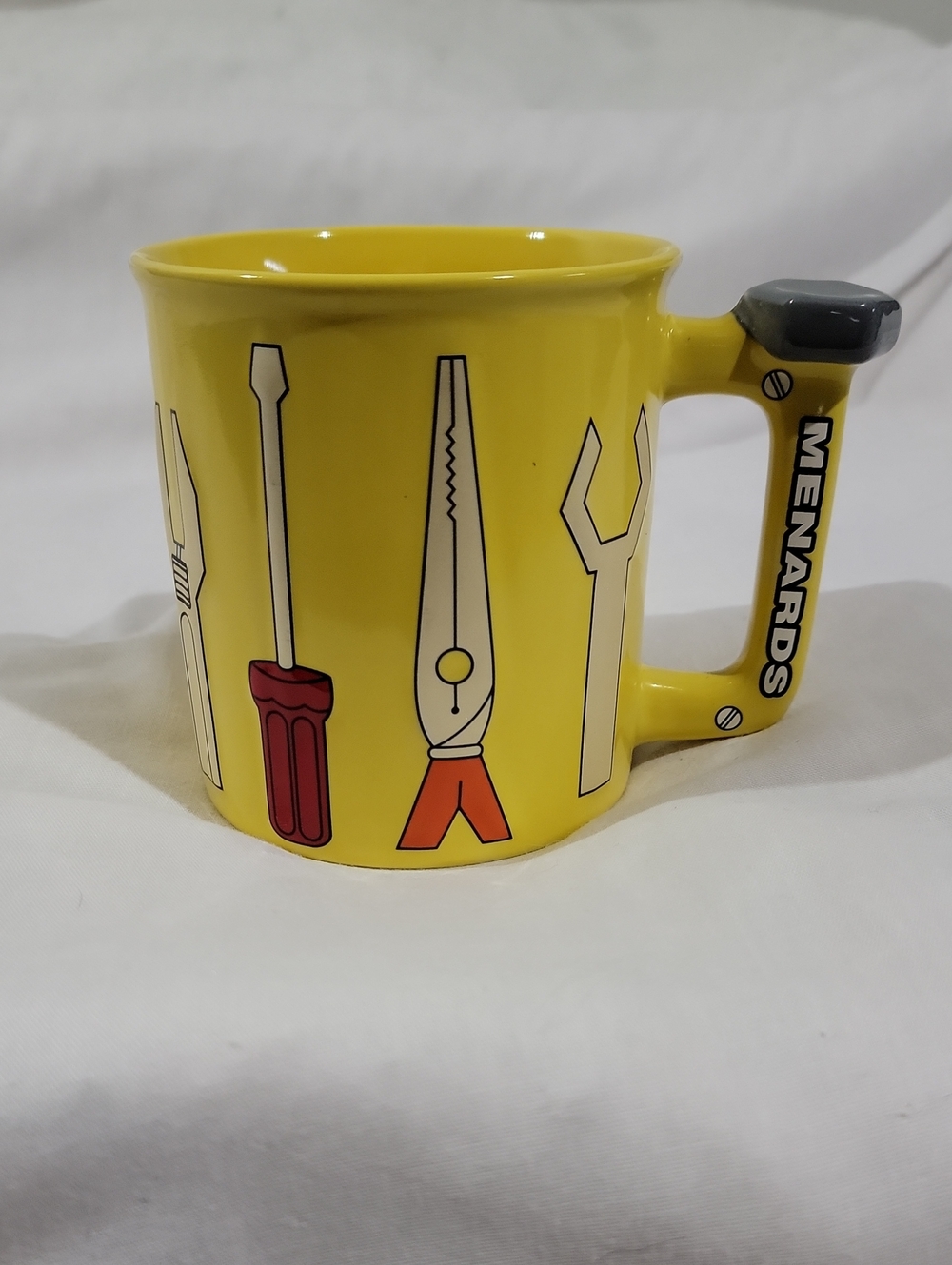 Menards Yellow Tool-Handle Ceramic Mug Promotional Mens Whimsical